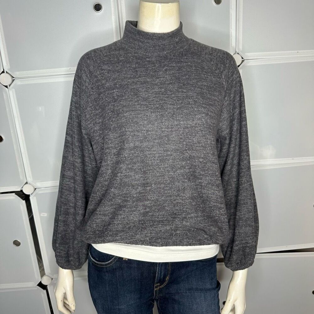 All In Favor Mock Neck Sweater Top Charcoal Size XS